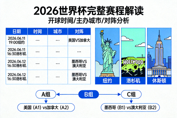 2026世界杯完整赛程解读：开球时间、主办城市与对阵分析，展示赛程表与城市地标