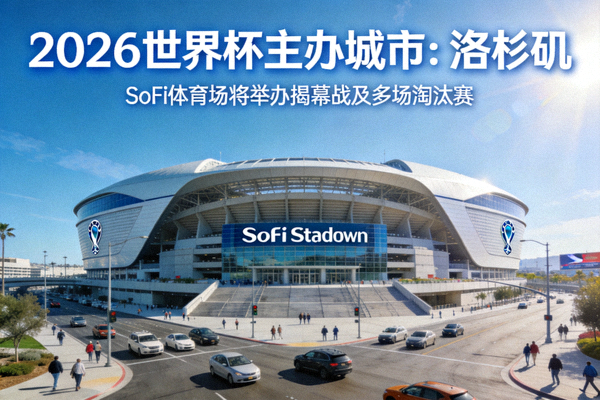 洛杉矶SoFi体育场外景，2026世界杯主办城市，将举办揭幕战及多场淘汰赛