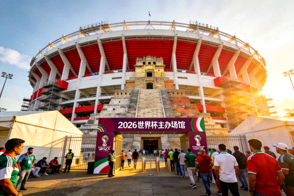 墨西哥城阿兹特克体育场外景，2026世界杯主办场馆之一，拥有悠久历史与巨大容量