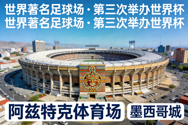 阿兹特克体育场外景，位于墨西哥城，是世界上最著名的足球场之一，将第三次举办世界杯比赛
