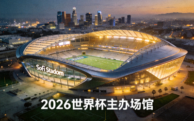 洛杉矶SoFi体育场全景，2026世界杯主办场馆，现代化设计