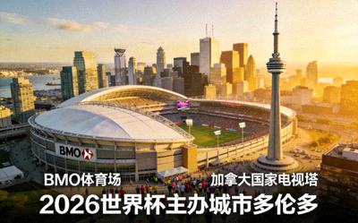 2026世界杯主办城市多伦多BMO体育场及加拿大国家电视塔，加拿大最大城市球场