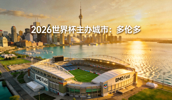 2026世界杯主办城市多伦多：BMO Field体育场，位于安大略湖畔，加拿大最大城市天际线背景